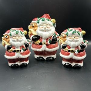 Vintage Christmas Jay Imports Santa w/Bag of Toys Jar and 2 Candle Holders